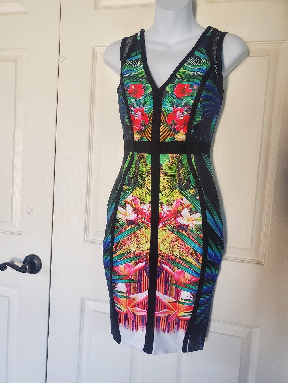 Wow Culture Tropical Print Bodycon Banding Sleeveless Vacation Summer Small Sexy